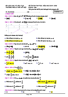 Đề ôn thi THPT Quốc gia môn Toán - Mã đề 015 - Năm học 2019-2020 - Trường THCS - THPT Mỹ Việt (Có đáp án)